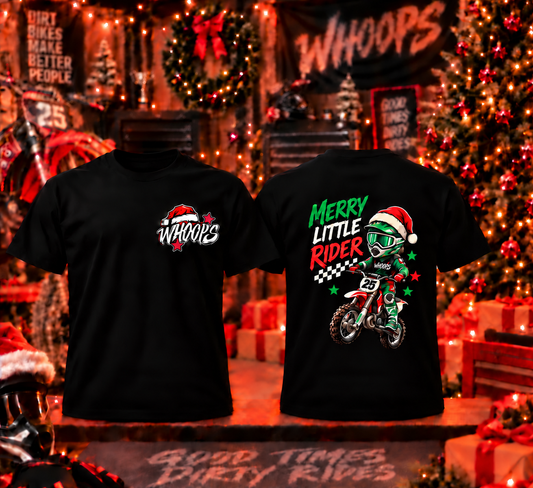 WHOOPS Merry Little Rider boys Christmas tee front and back