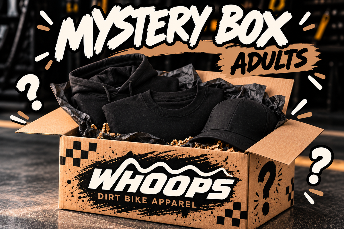 WHOOPS adult mystery box example contents with plain apparel and cap